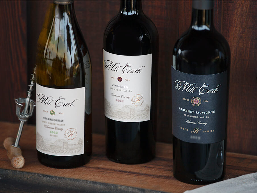 A trio of Mill Creek Wine bottles